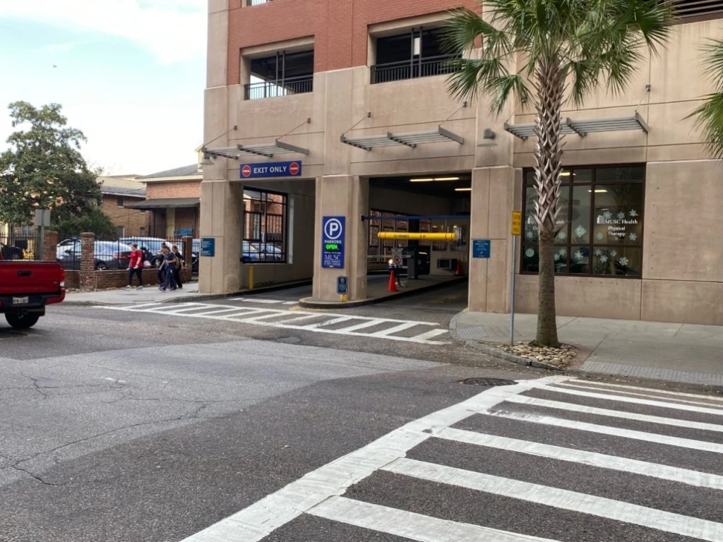 The Ashley Avenue entrance to the parking garage